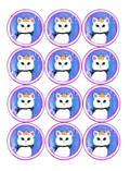 Set of 12 "Princess Kitten" pre cut edible image discs for desserts, drink toppers, choose your size