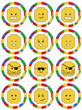 Set of 12 "lego" pre cut edible image rounds for desserts, drink toppers, choose your size