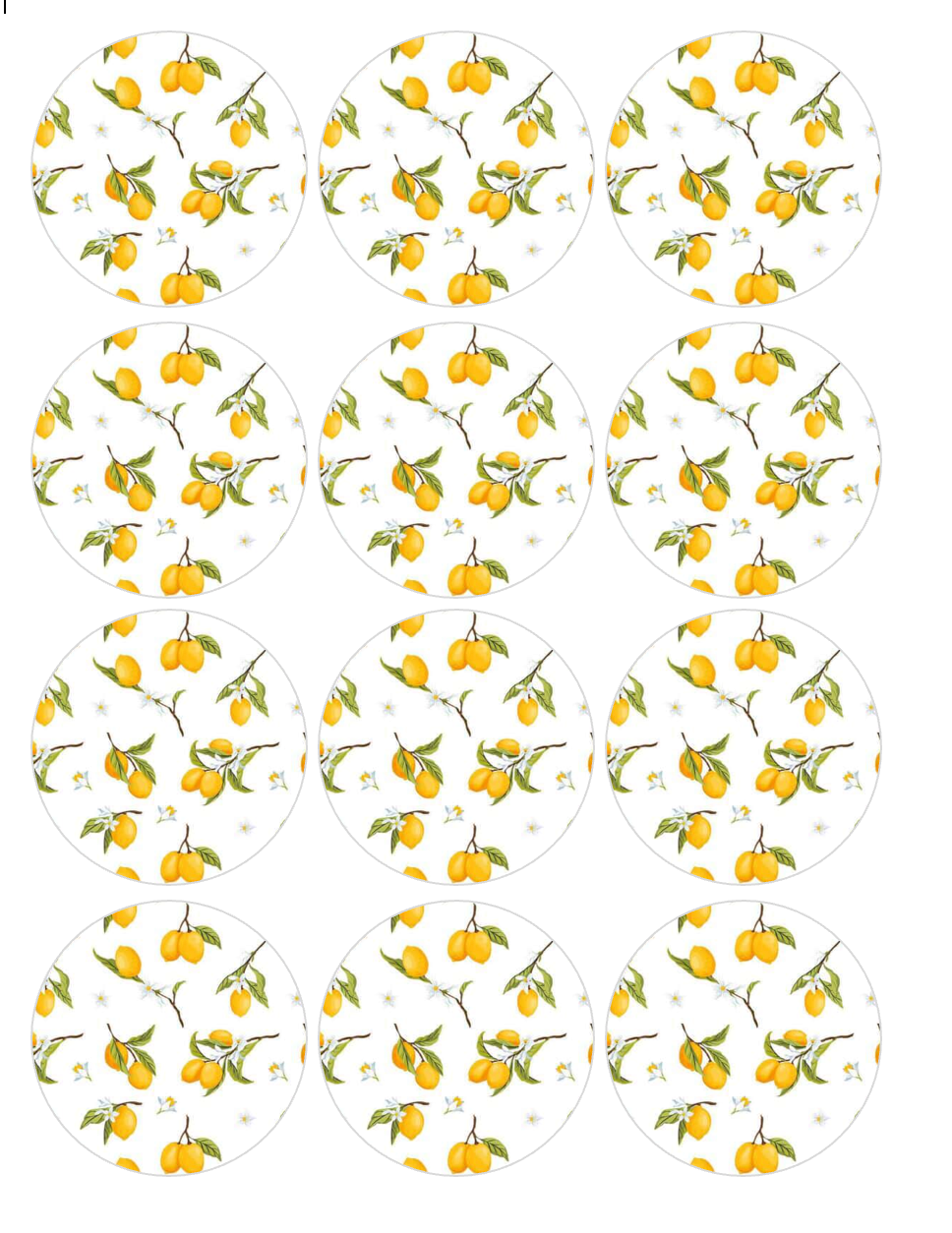 Set of 12 "Italian Lemons" pre cut edible image discs for desserts, choose your size