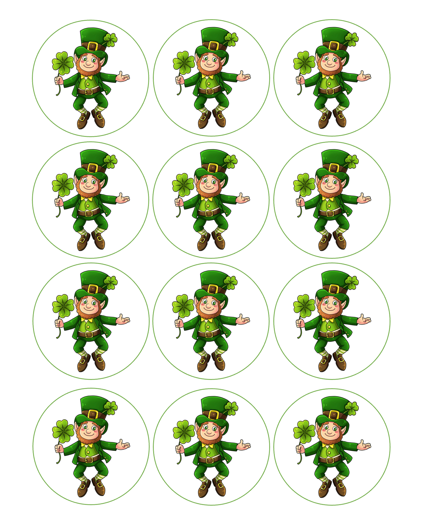 Set of 12 edible image rounds, Leprechaun, pre cut, many sizes available