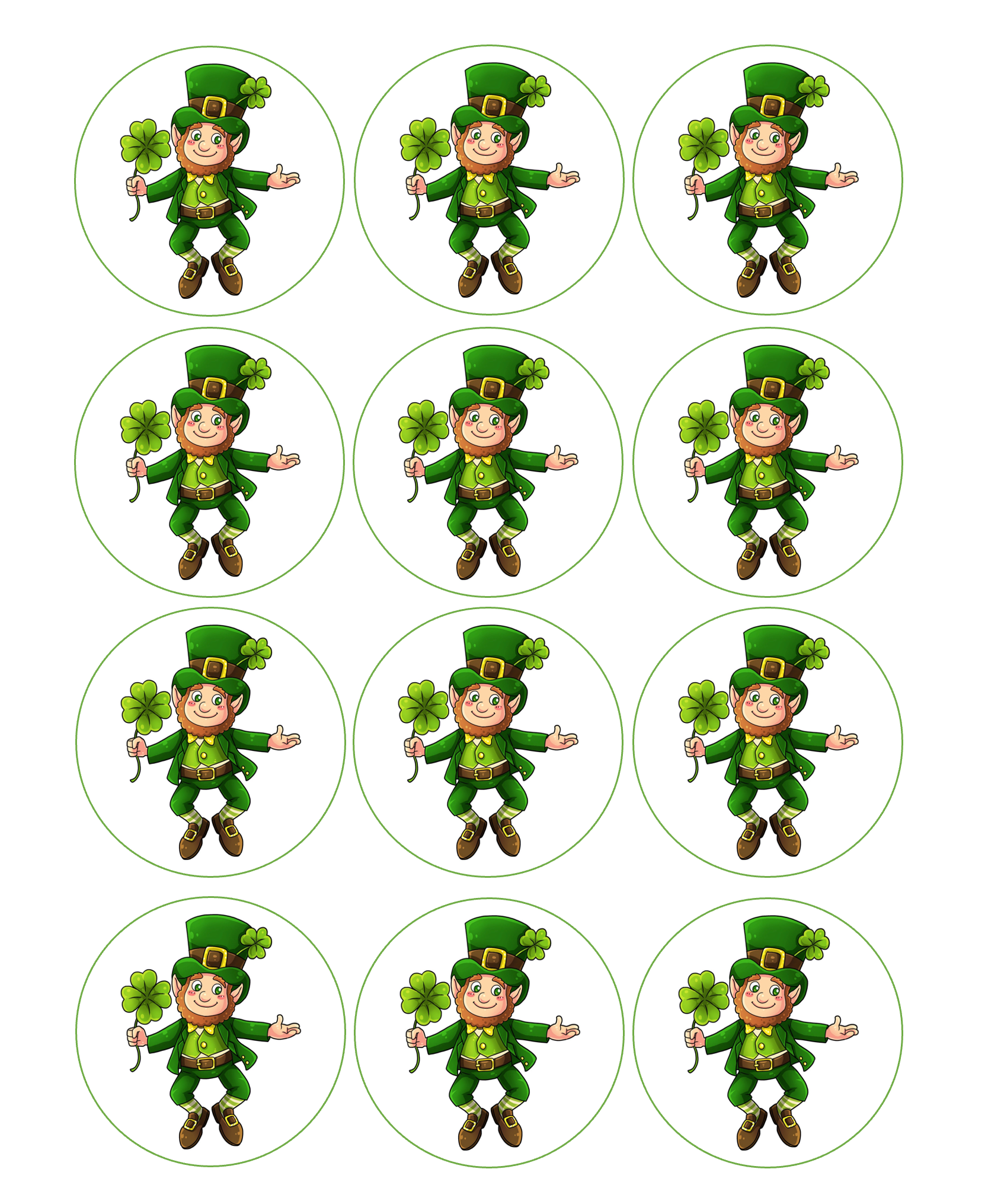 Set of 12 edible image rounds, Leprechaun, pre cut, many sizes available