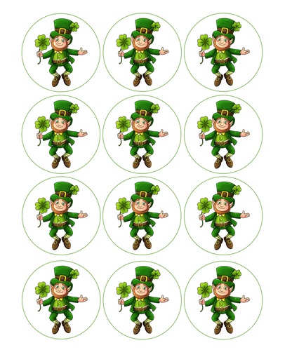 Set of 12 edible image rounds, Leprechaun, pre cut, many sizes available