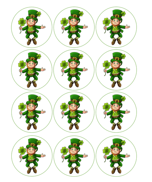 Set of 12 edible image rounds, Leprechaun, pre cut, many sizes available