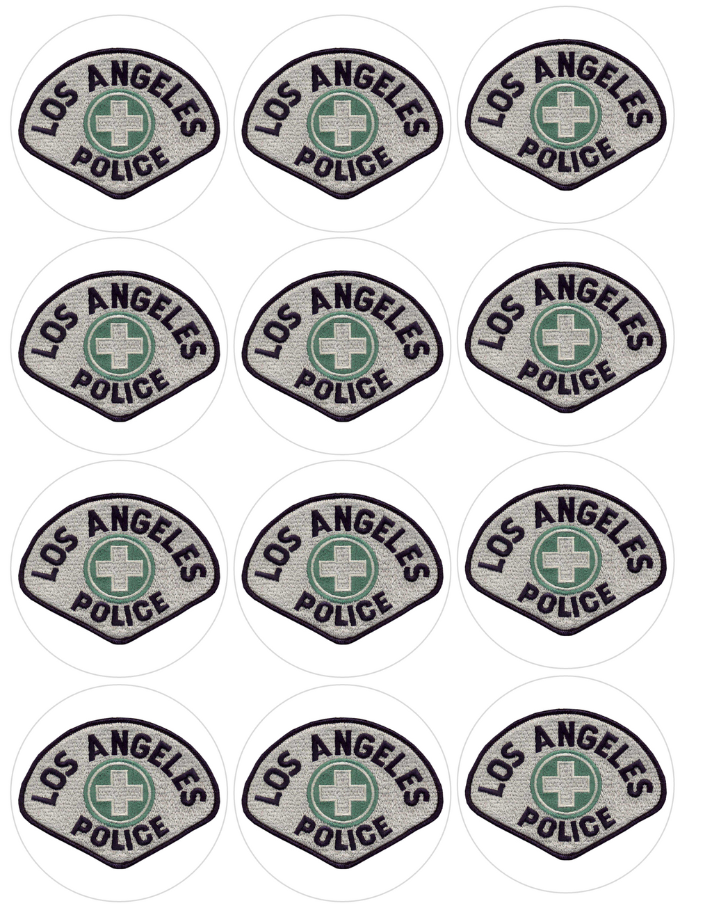 Set of 12 "LA Los Angeles Police Department" pre cut edible image discs for desserts, choose your size