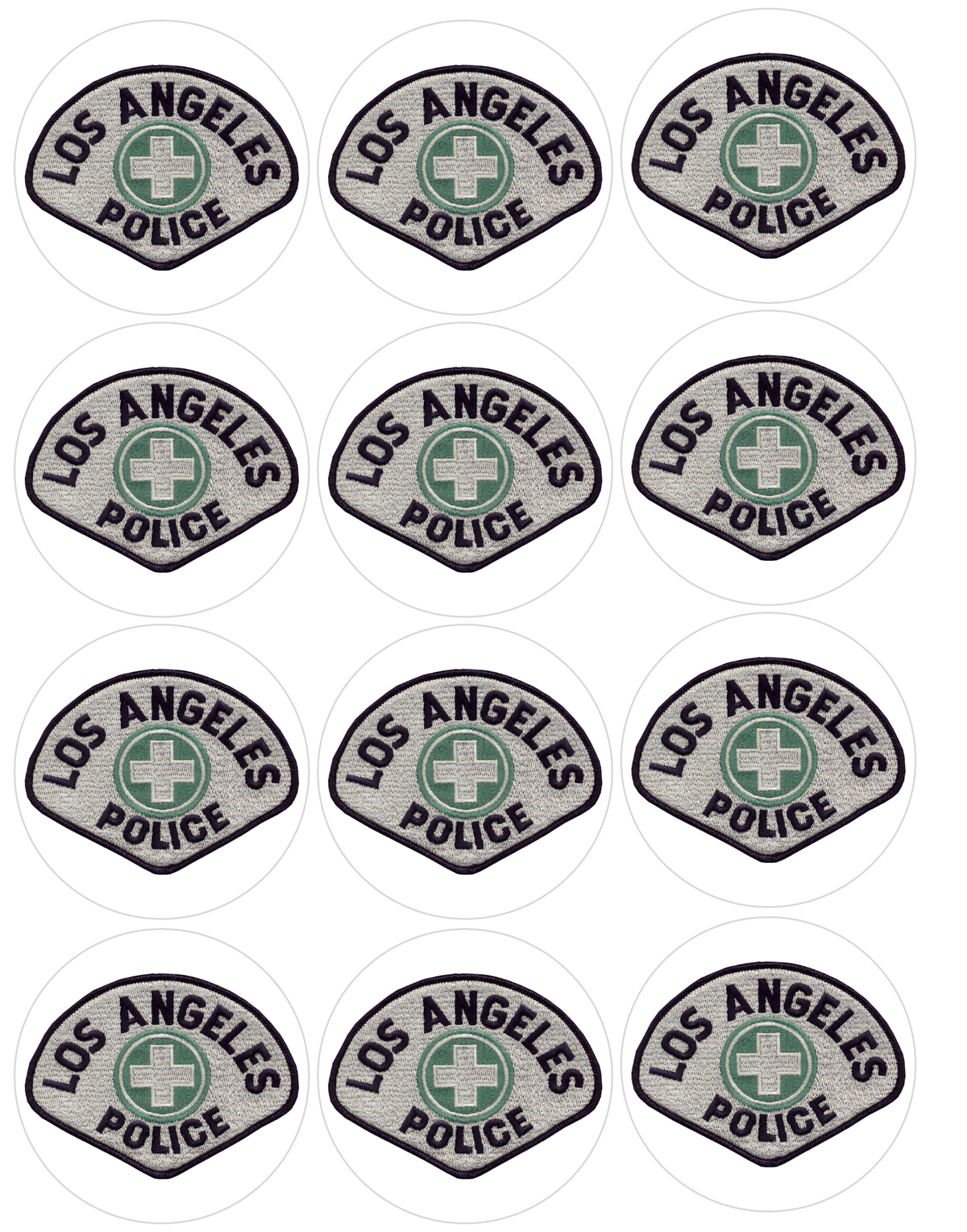 Set of 12 "LA Los Angeles Police Department" pre cut edible image discs for desserts, choose your size