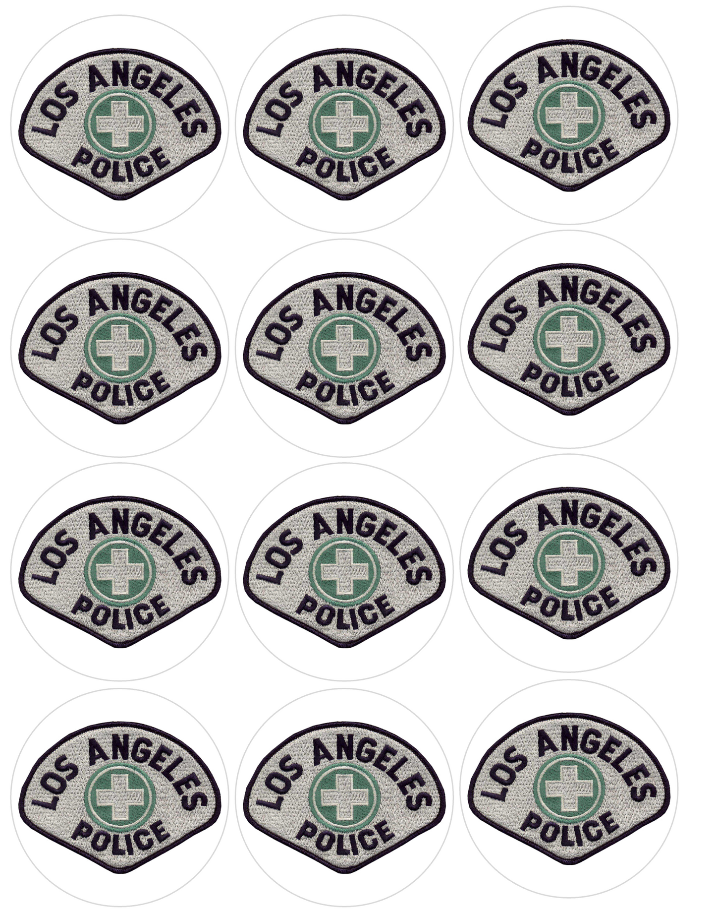 Set of 12 "LA Los Angeles Police Department" pre cut edible image discs for desserts, choose your size