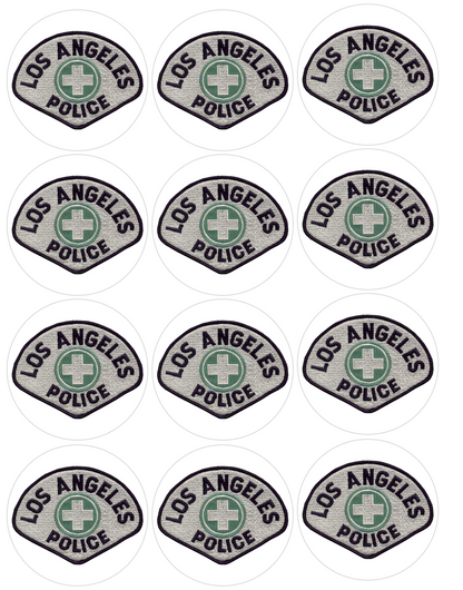 Set of 12 "LA Los Angeles Police Department" pre cut edible image discs for desserts, choose your size