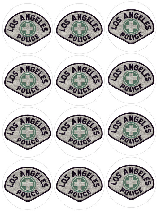 Set of 12 "LA Los Angeles Police Department" pre cut edible image discs for desserts, choose your size