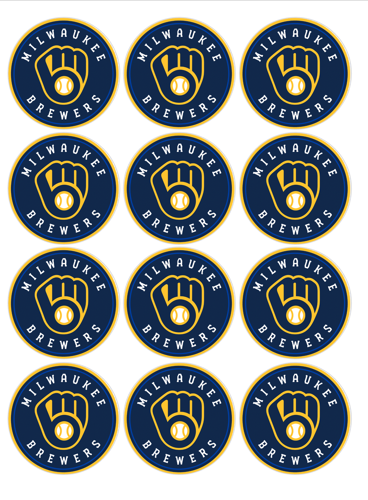 Set of 12 "Milwaukee Brewers" pre cut edible image discs for desserts, choose your size