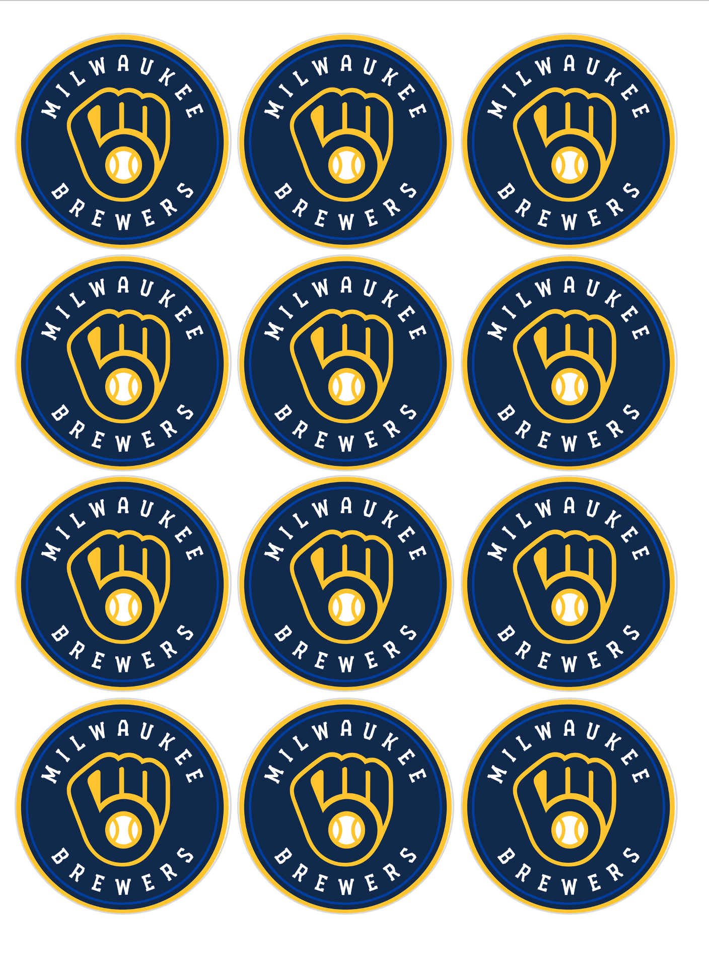 Set of 12 "Milwaukee Brewers" pre cut edible image discs for desserts, choose your size