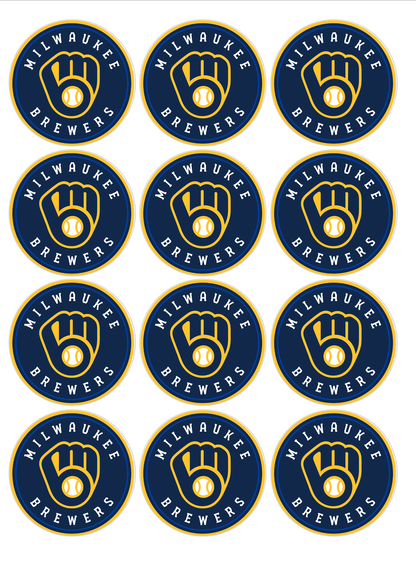 Set of 12 "Milwaukee Brewers" pre cut edible image discs for desserts, choose your size