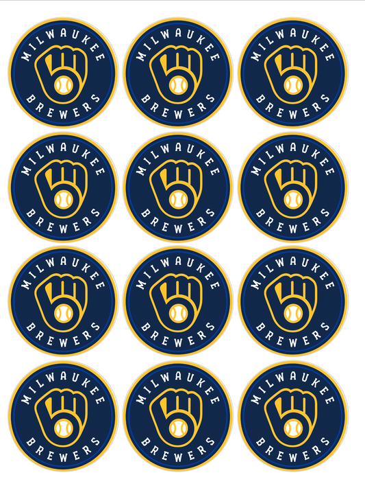 Set of 12 "Milwaukee Brewers" pre cut edible image discs for desserts, choose your size
