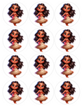 Set of 12 Moana pre cut edible image discs for desserts, choose your size