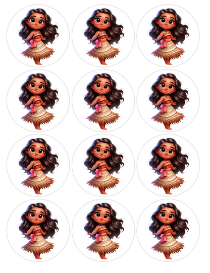 Set of 12 Moana pre cut edible image discs for desserts, choose your size