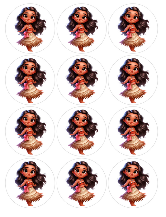 Set of 12 Moana pre cut edible image discs for desserts, choose your size