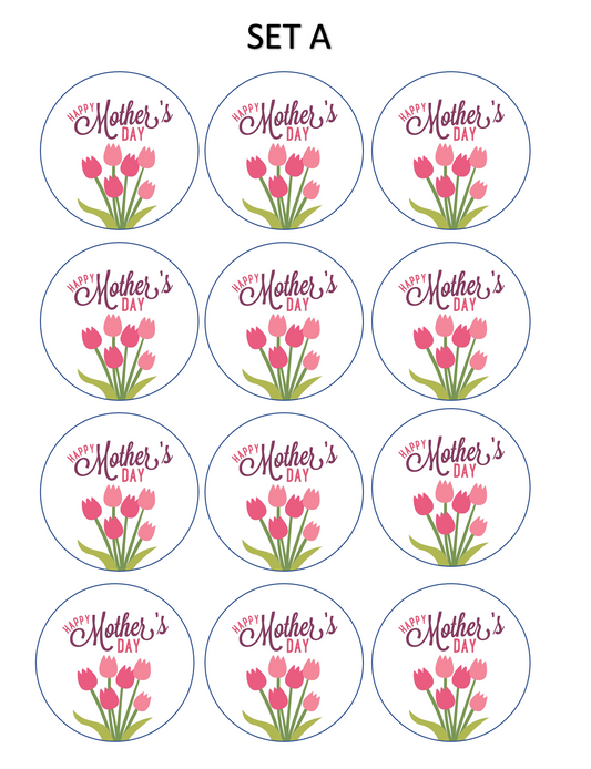 Set of 12 "Mothers Day" pre cut edible image rounds, many sizes to choose from