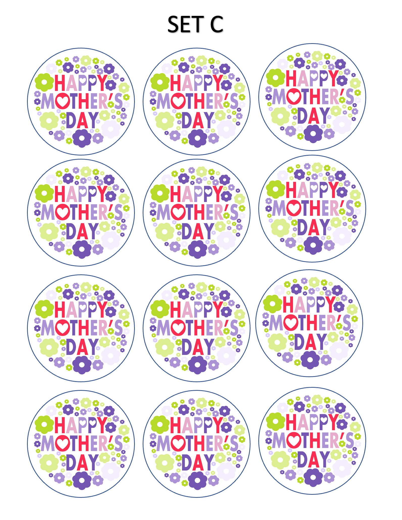 Set of 12 "Mothers Day" pre cut edible image rounds, many sizes to choose from