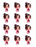 Set of 12 Princess Mulan, pre cut edible image discs for desserts, choose your size