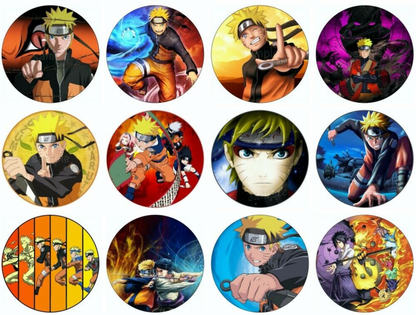 Set of 12 "Naruto" pre cut edible image discs for desserts, drink toppers, choose your size