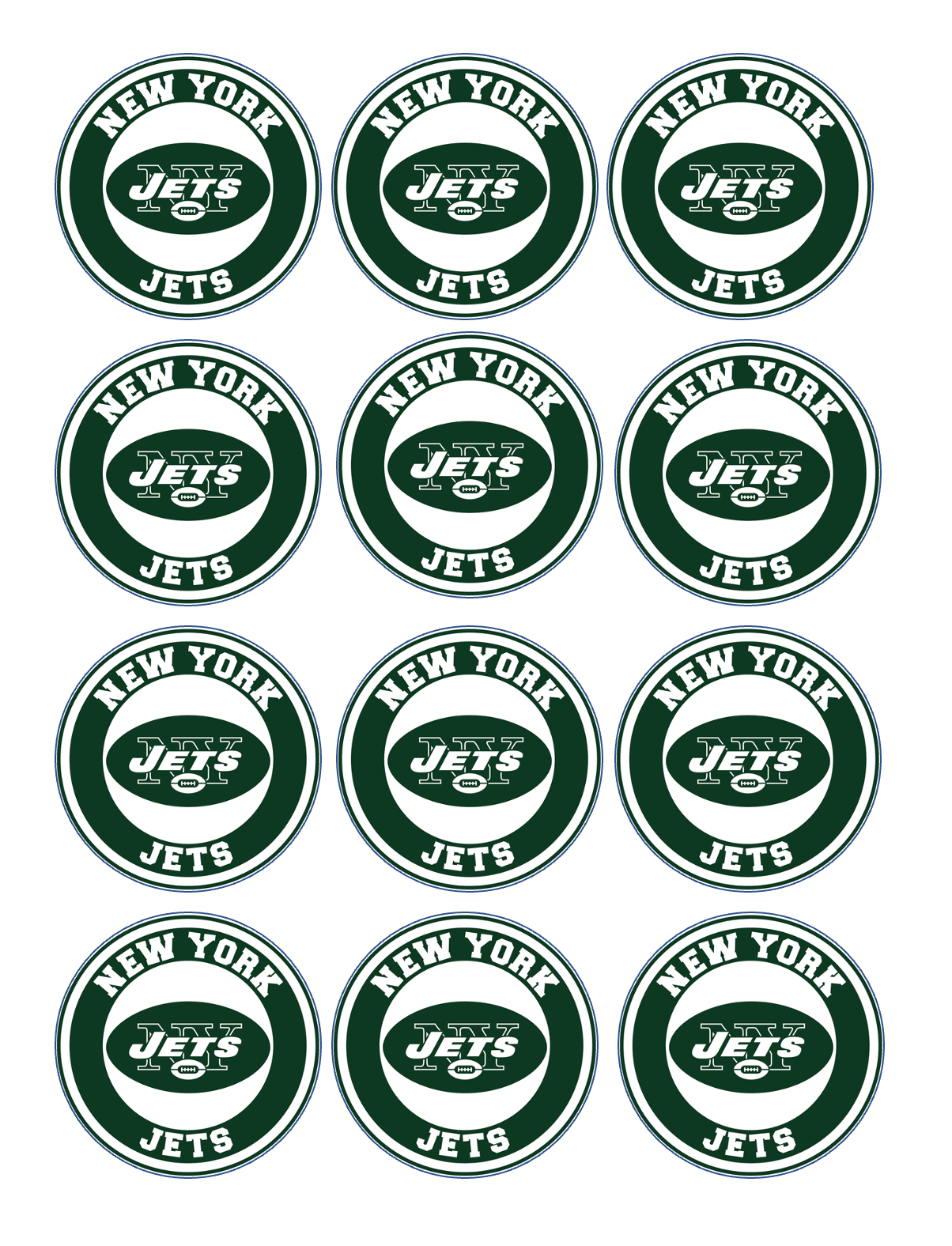 Set of 12 "New York Jets" pre cut edible image rounds, many sizes to choose from