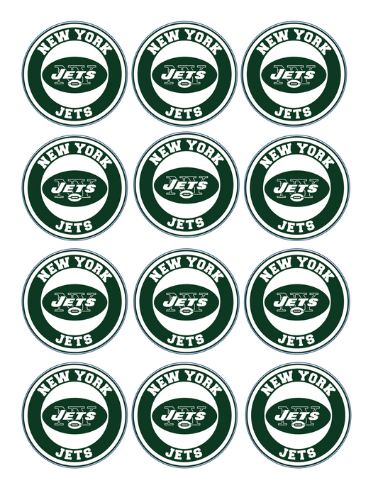 Set of 12 "New York Jets" pre cut edible image rounds, many sizes to choose from