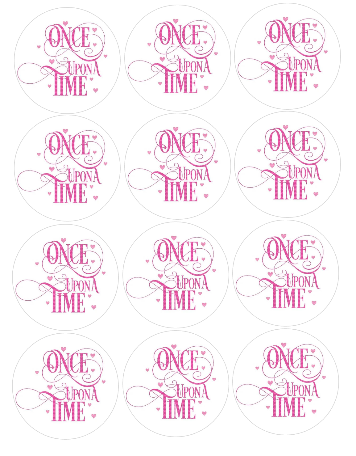 Set of 12 "Once Upon a Time" pre cut edible image discs for desserts, choose your size