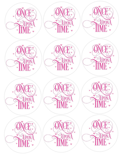 Set of 12 "Once Upon a Time" pre cut edible image discs for desserts, choose your size