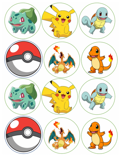 Set of 12 "Original Pokemon" pre cut edible image discs for desserts, drink toppers, choose your size