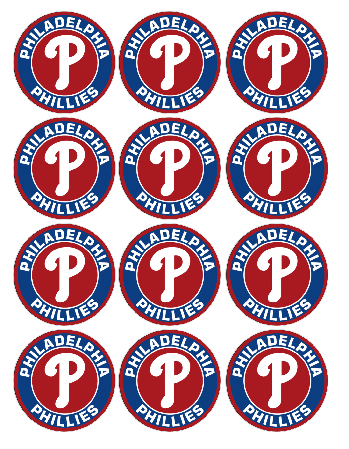 Set of 12 "Philadelphia Phillies" pre cut edible image discs for desserts, choose your size