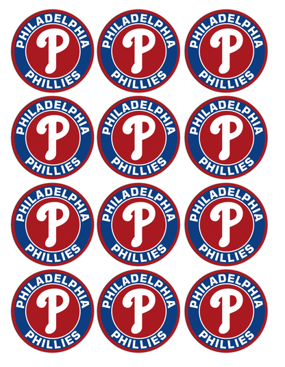 Set of 12 "Philadelphia Phillies" pre cut edible image discs for desserts, choose your size