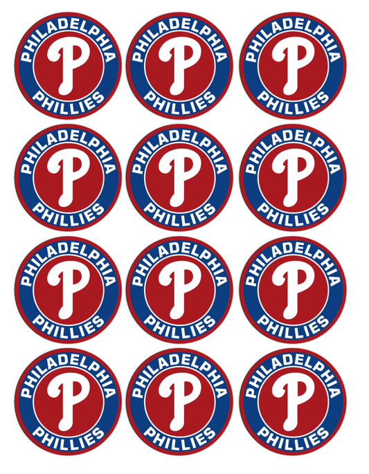 Set of 12 "Philadelphia Phillies" pre cut edible image discs for desserts, choose your size