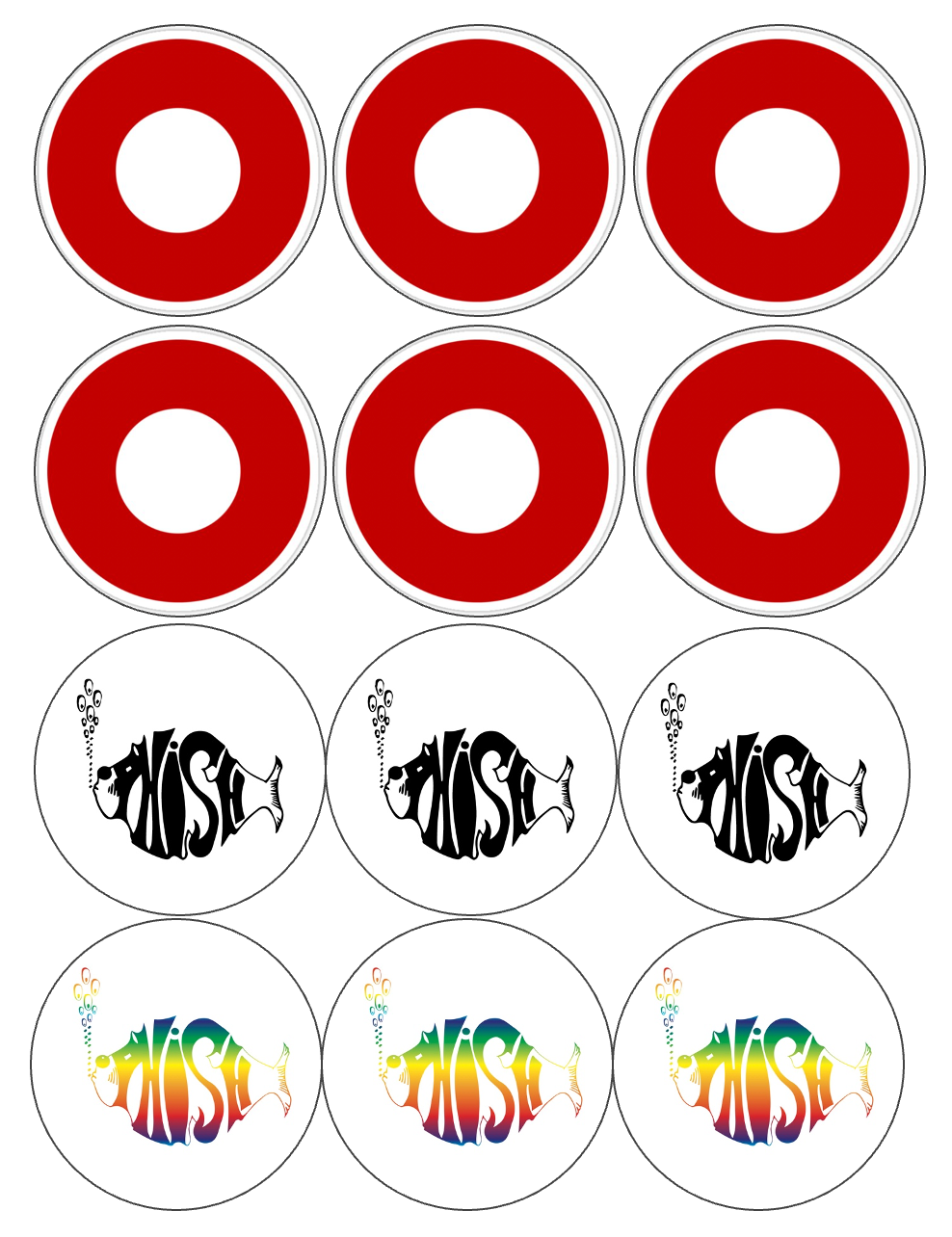 Set of 12 "Phish band" pre cut edible image discs for desserts, drink toppers, choose your size