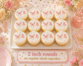 Set of 12 "Gold and Pink Butterfly" pre cut edible image discs for desserts, choose your size
