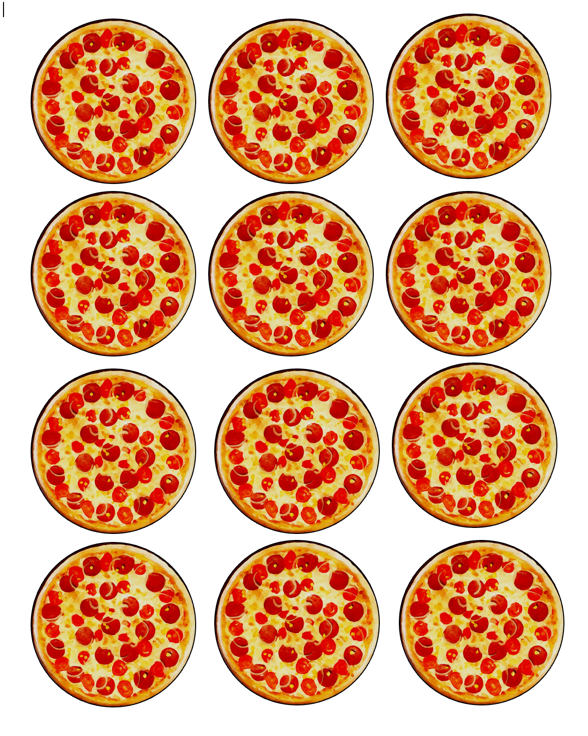 Set of 12 "Pepperoni Pizza" pre cut edible image discs for desserts, drink toppers, choose your size