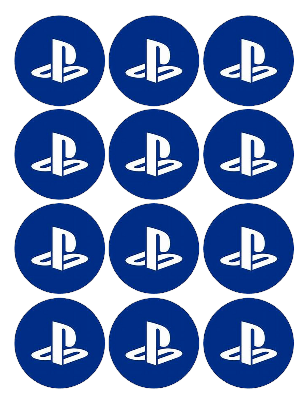 Set of 12 "Playstation" pre cut edible image discs for desserts, choose your size