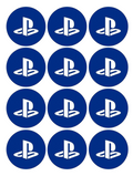 Set of 12 "Playstation" pre cut edible image discs for desserts, choose your size