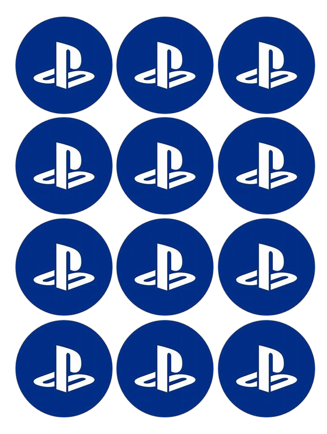 Set of 12 "Playstation" pre cut edible image discs for desserts, choose your size