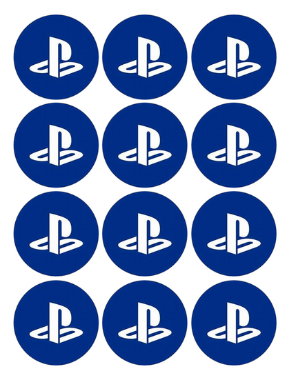 Set of 12 "Playstation" pre cut edible image discs for desserts, choose your size