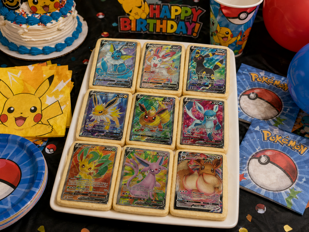 Set of 9 Edible Pokemon Cards EEVEE EEVEELUTIONS Wafer Images for desserts, PRE CUT, choose your size