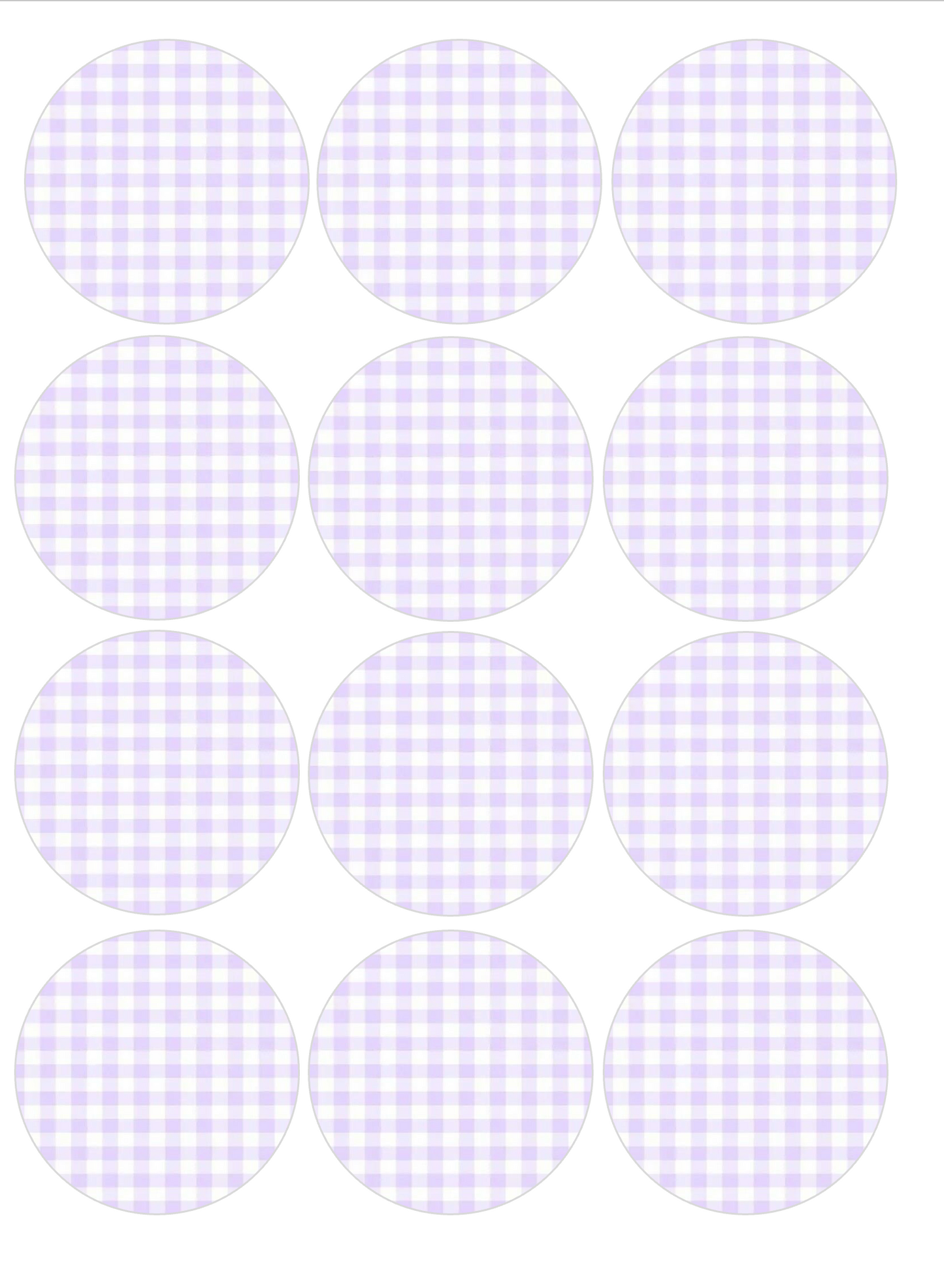Set of 12 "Light Purple Gingham Plaid" pre cut edible image discs for desserts, choose your size