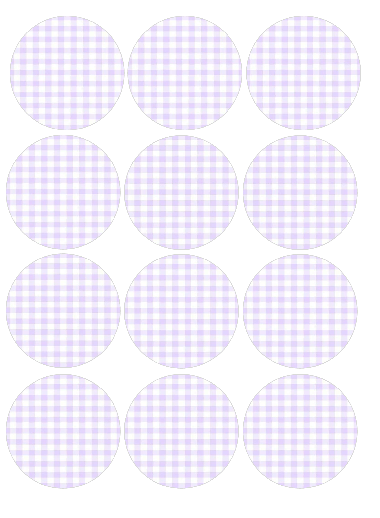 Set of 12 "Light Purple Gingham Plaid" pre cut edible image discs for desserts, choose your size