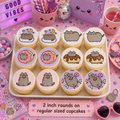 Set of 12 "Pusheen" pre cut edible image discs for desserts, choose your size