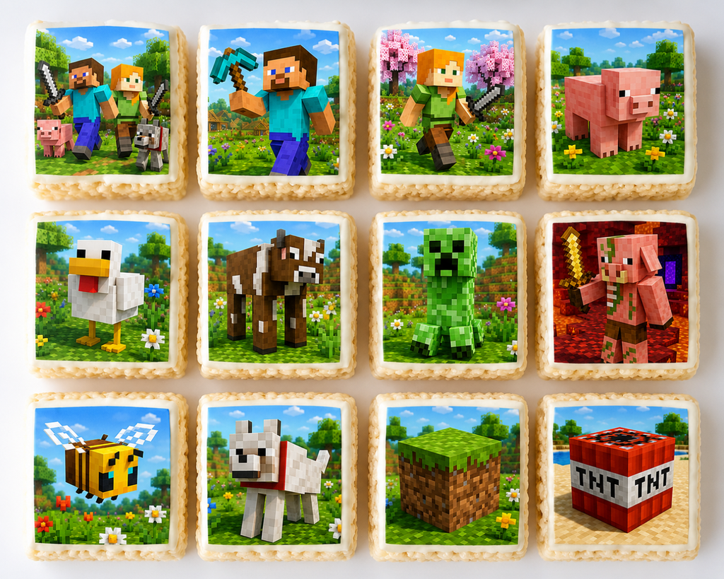 Set of 12 square MINECRAFT edible images- many sizes available, pre cut