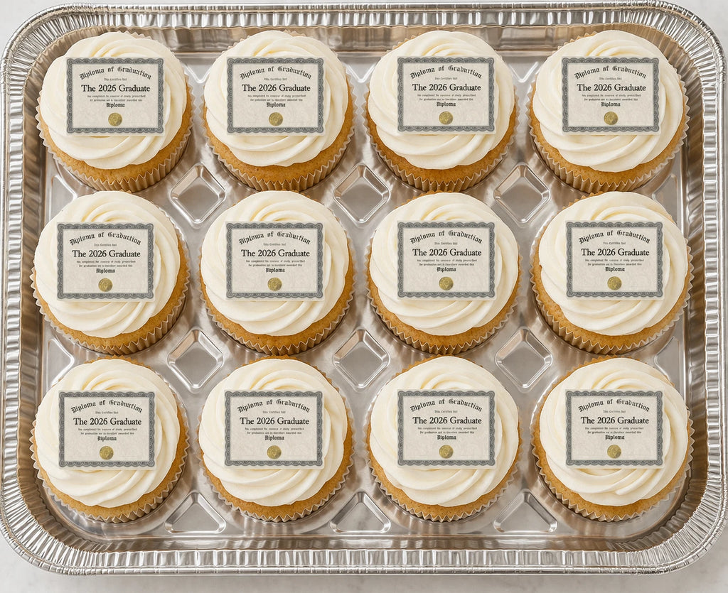 Set of 12 Tiny Edible Diplomas 1.34"x1.75",  "The 2026 Graduate", pre cut