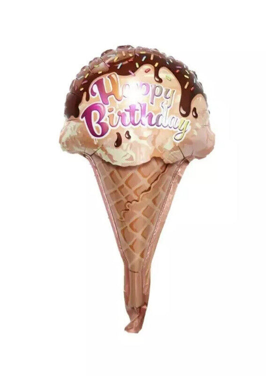 Happy Birthday Ice Cream Cone Mylar Foil Balloon 16”x10”