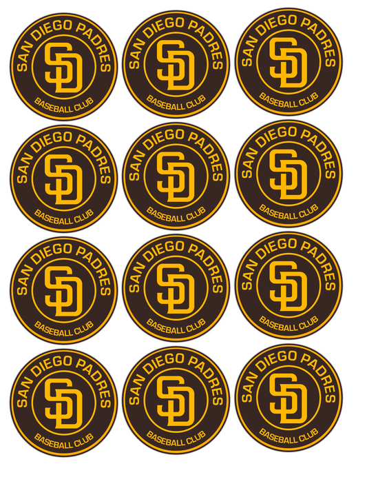 Set of 12 "San Diego Padres" pre cut edible image discs for desserts, choose your size