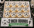 Set of 12 "Soccer" pre cut edible image discs for desserts, choose your size