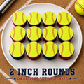 Set of 12 "Softball" pre cut edible image discs for desserts, choose your size