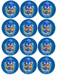 Set of 12 "Sonic" pre cut edible image discs for desserts, choose your size
