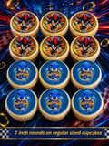 Set of 12 "Sonic, Shadow" pre cut edible image discs for desserts, choose your size